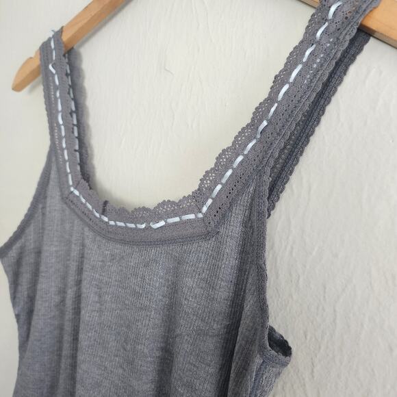 NEW Free People Only You Gray Cotton Ribbed Tank Top with Lace Trim - Picture 8 of 11